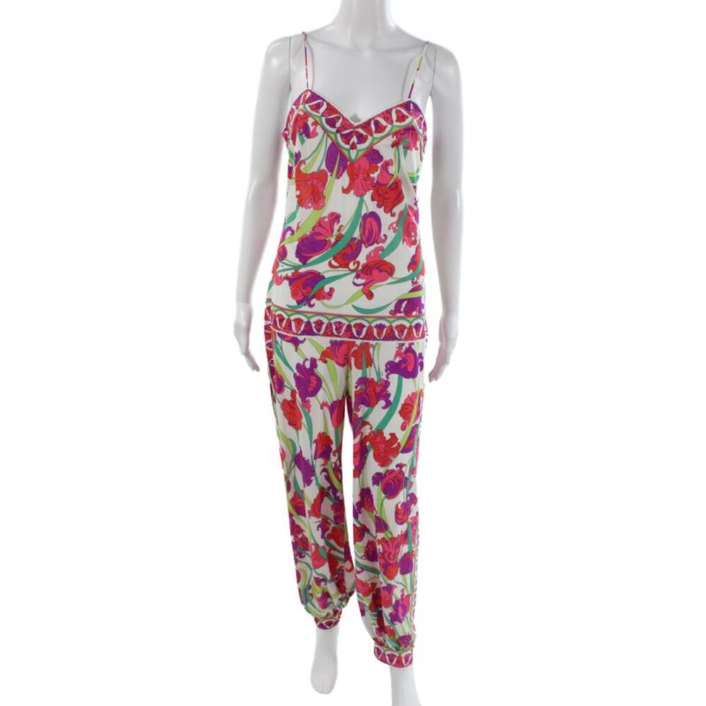 Emilio Pucci Women Floral V-Neck Sleeveless Jumpsuit Pink 100% Nylon Size S